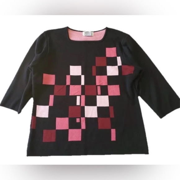 💥LAST CALL💥 STYLE & CO 3/4 Sleeve Pink Red Black Pullover Sweater Top Size XL - Picture 1 of 4